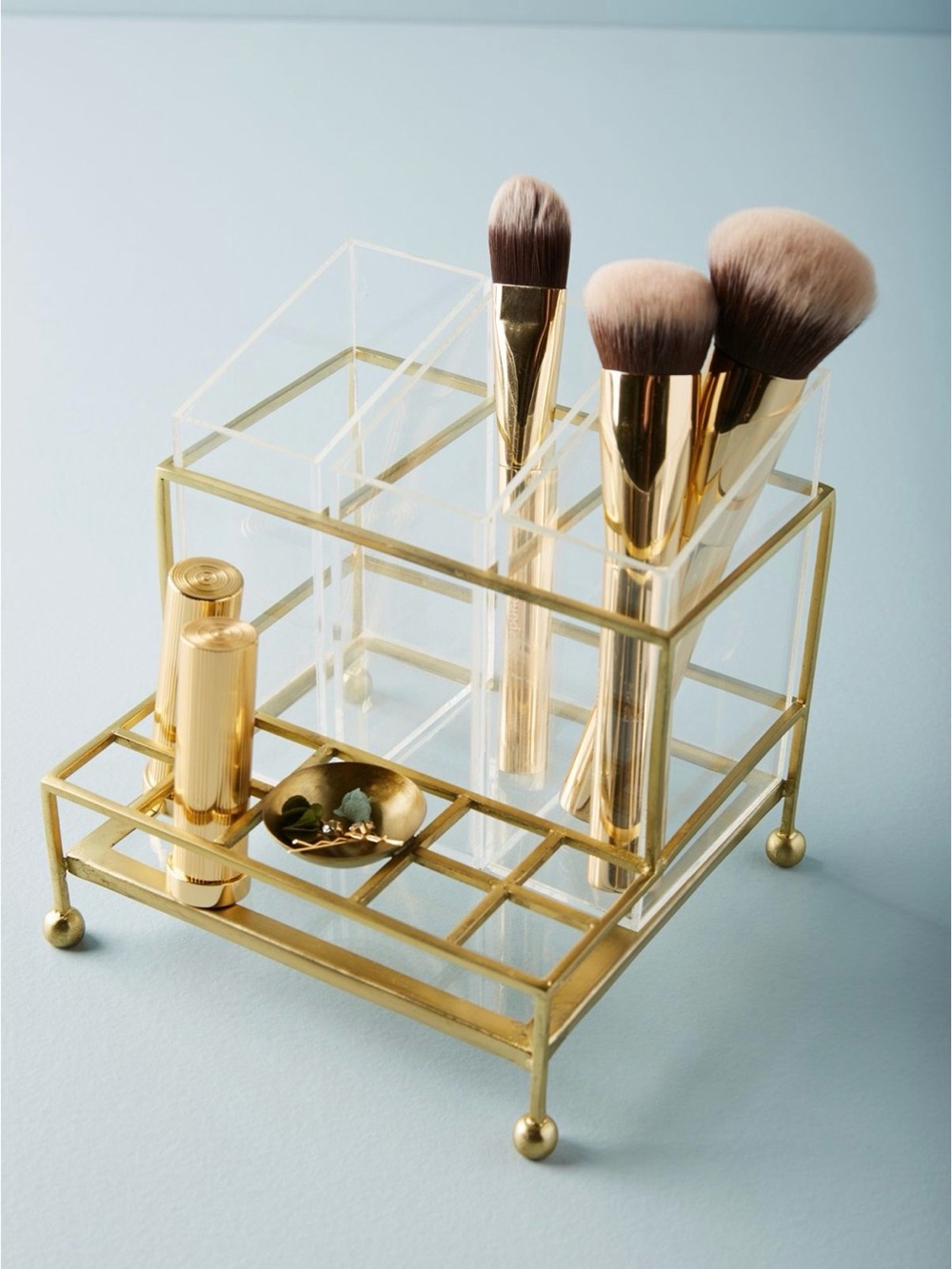Anthropologie Gold and Clear Acrylic Makeup Caddy